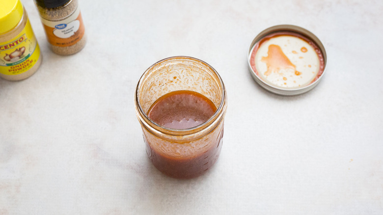 jar of dressing on table
