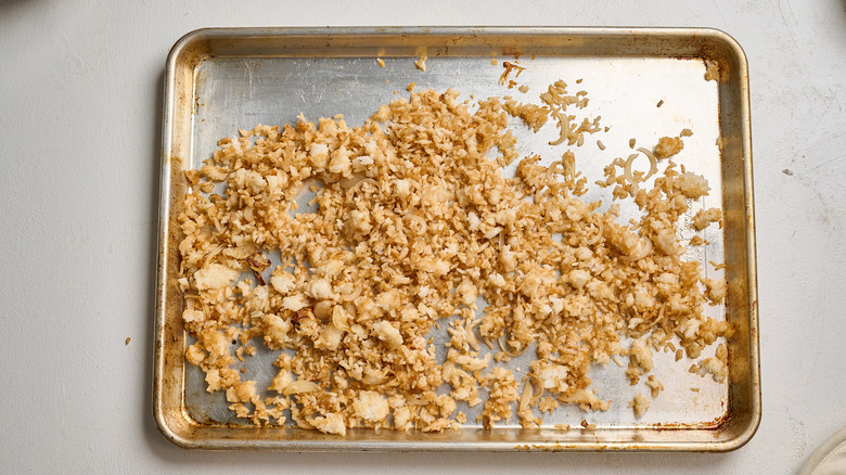 baking rice on a sheet tray