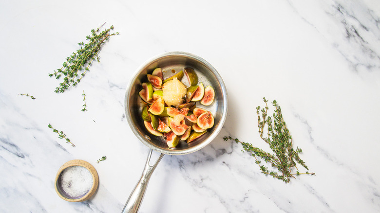 Compote ingredients in saucepan.