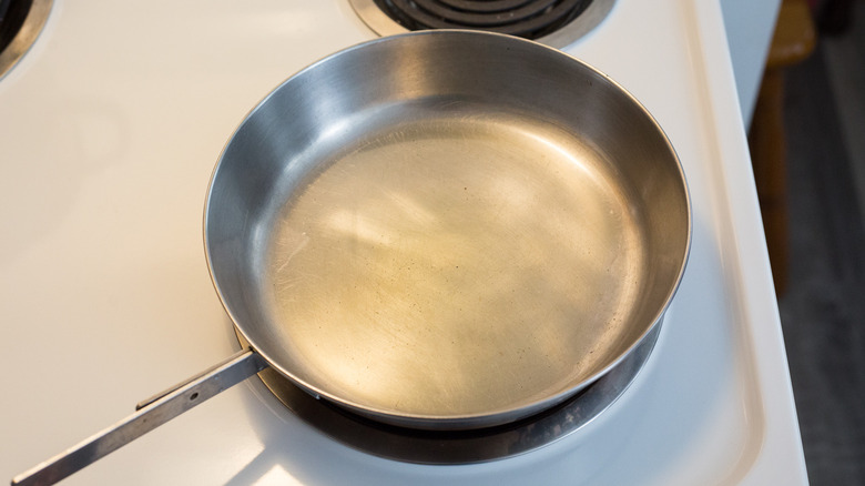 oil heating in frying pan