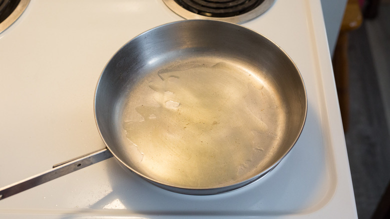 oil heating in frying pan