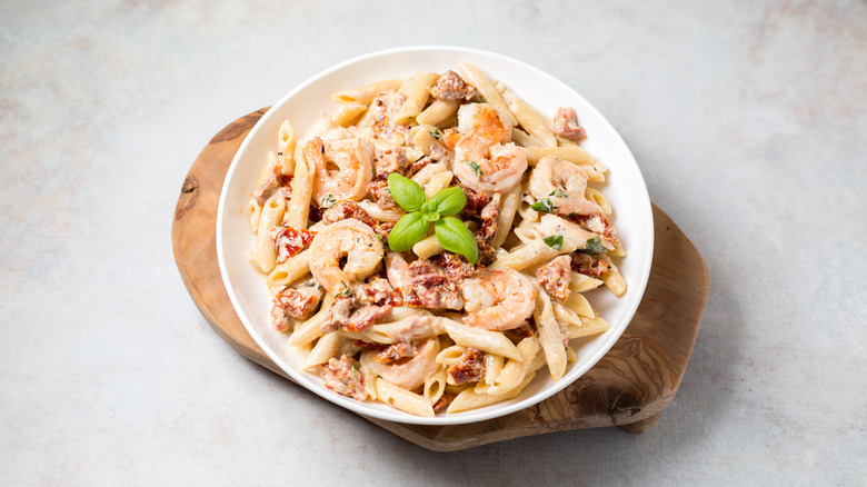 marry me shrimp pasta served on table