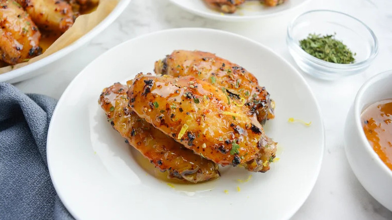 Air Fryer Lemon Pepper Wings on white plate