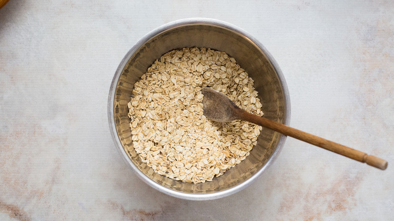 rolled oats in mixing bowl