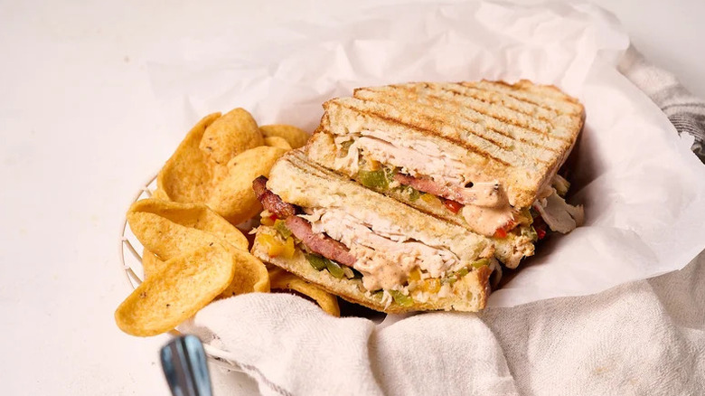 Cajun Turkey Po'Boy-ish Panini with chips in basket