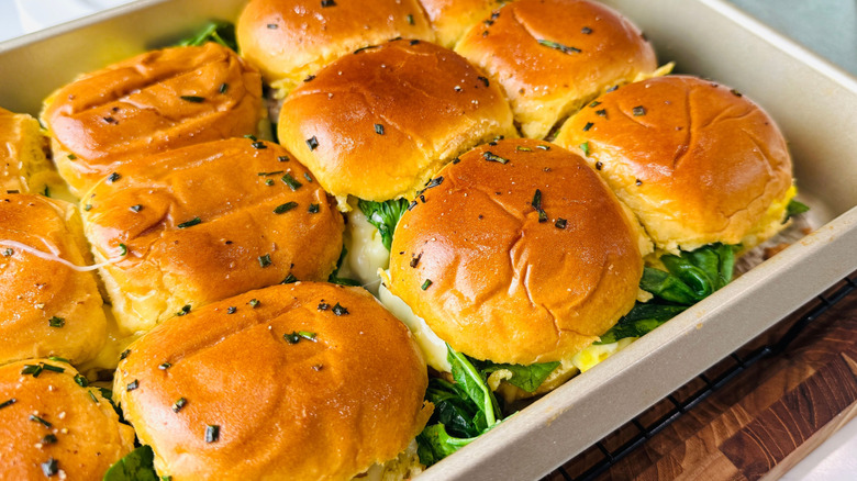 Sliders in baking dish