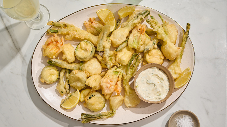 fried vegetables sprinkled with flaky salt