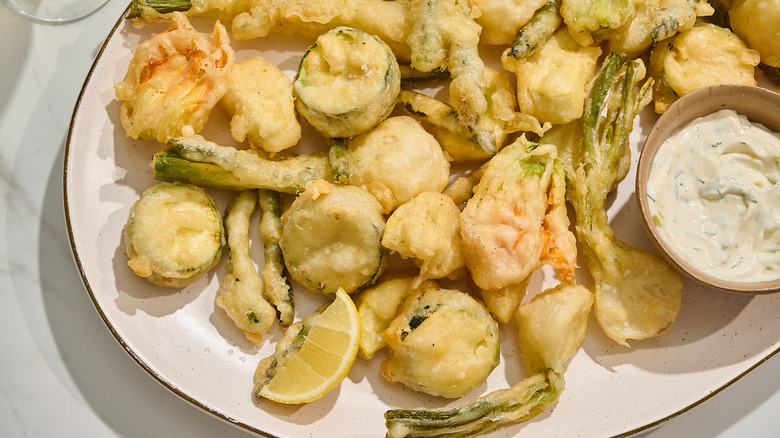beer battered fritto misto on a platter