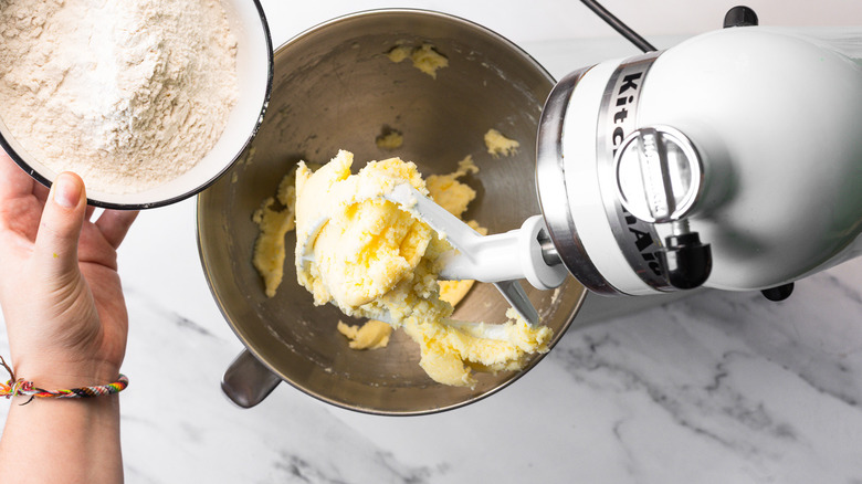 Butter and sugar in standing mixer