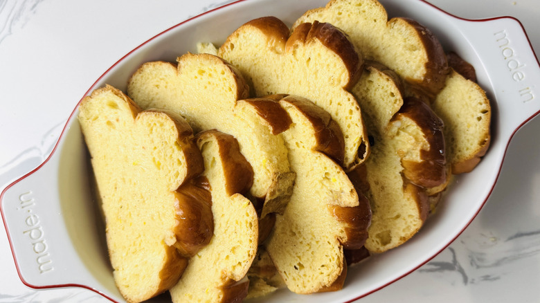 French toast bread pudding before baking