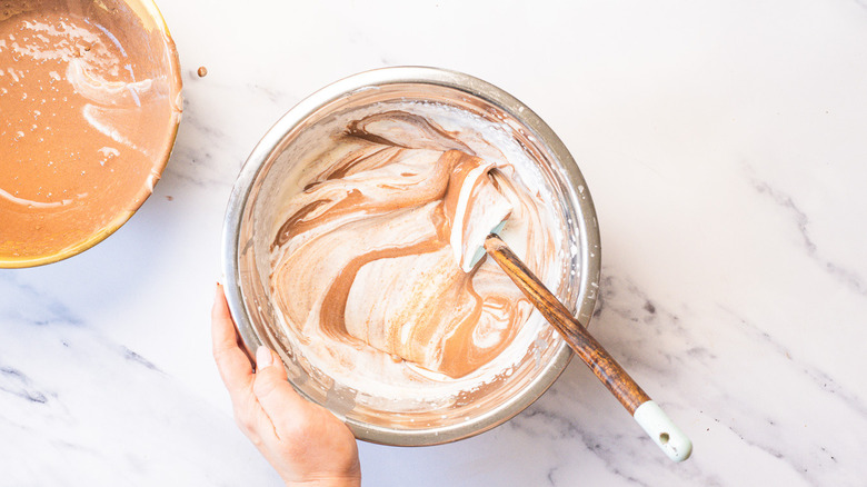 Two toned ice cream in bowl