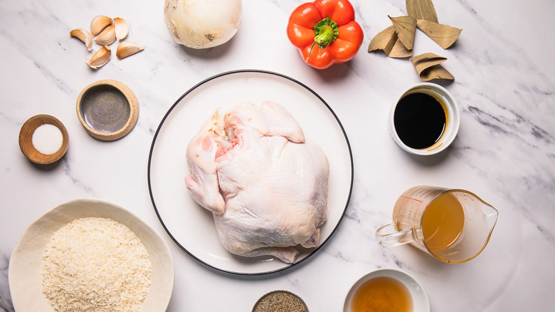 ingredients for homestyle Filipino chicken adobo stir-fry