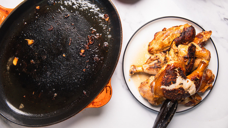 Marinating chicken in bowl