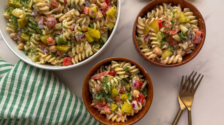 2 bowls of pasta salad