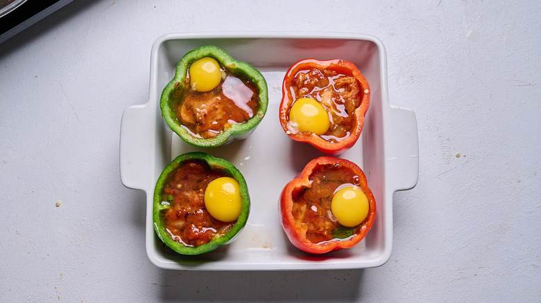 Stuffed bell peppers topped with eggs