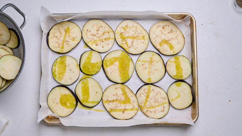 eggplant on a sheet tray