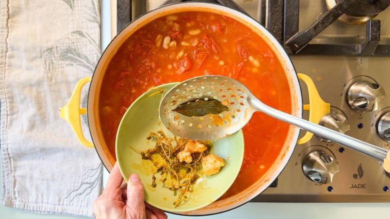 Ultra-creamy white bean tomato soup ingredients on countertop