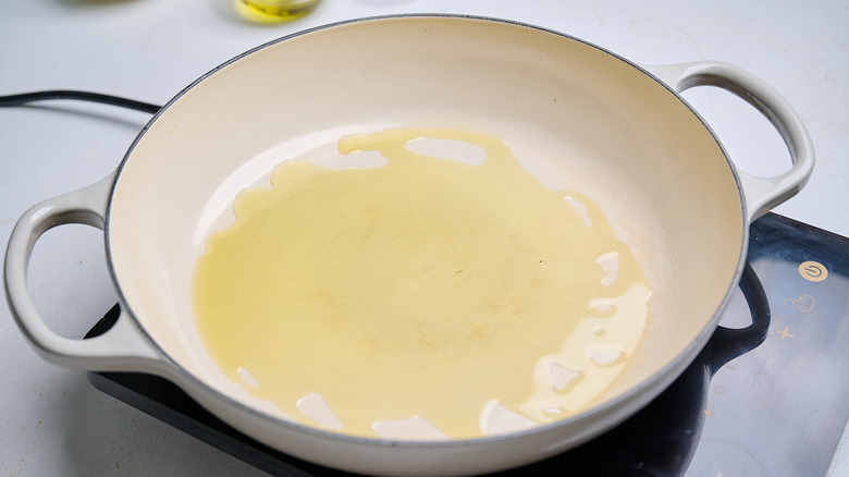 oil heating in a large skillet