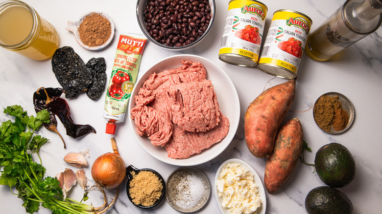 ingredients for mole-Inspired turkey and sweet-potato chili