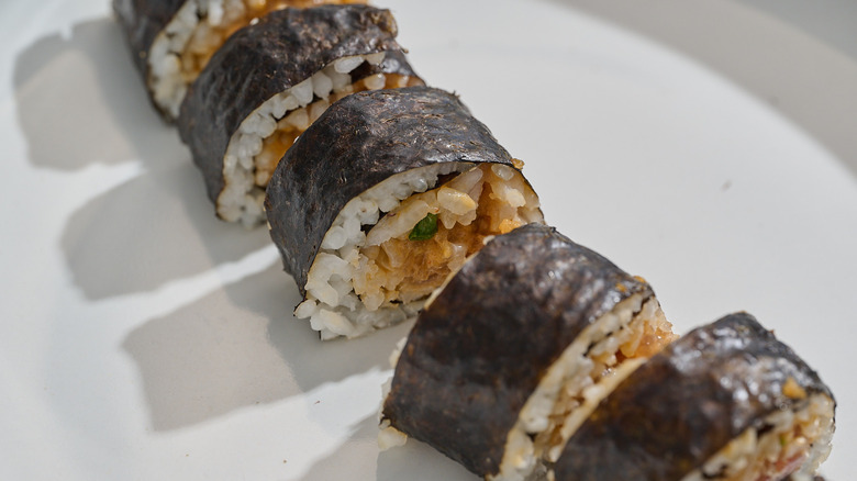 sushi wrapped with nori on the outside